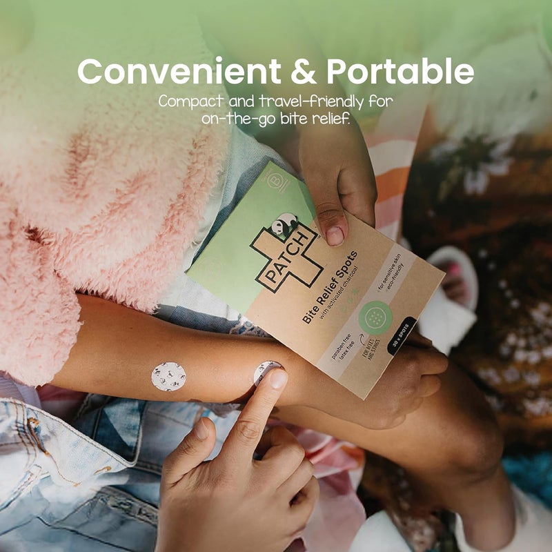 PATCH Bite Relief Spots, cute panda designed bamboo bandage dot with activated charcoal, great for sensitive skin, hypoallergenic, 30 pack - Image 3